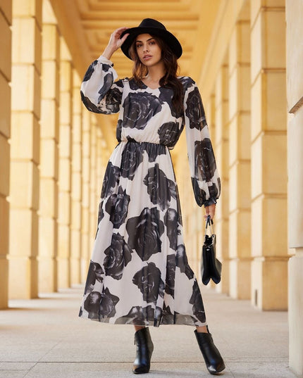 Robe longue à motifs en soie