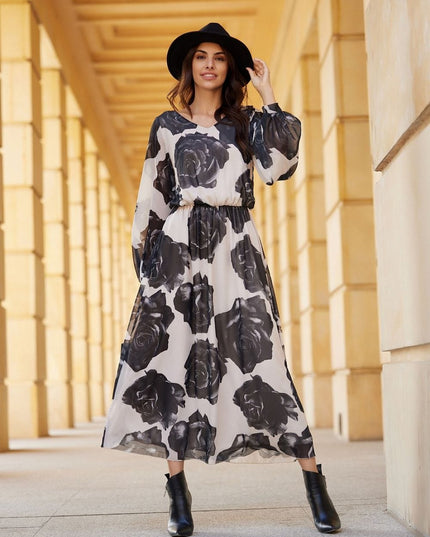 Robe longue à motifs en soie