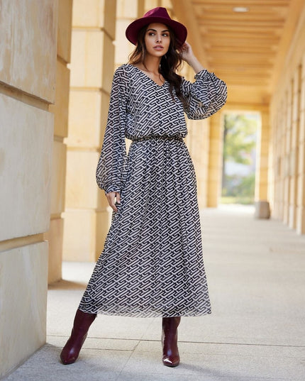 Robe longue à motifs en soie
