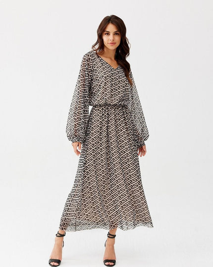 Robe longue à motifs en soie
