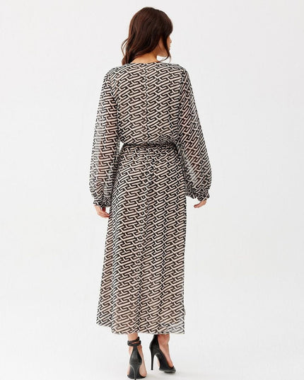 Robe longue à motifs en soie