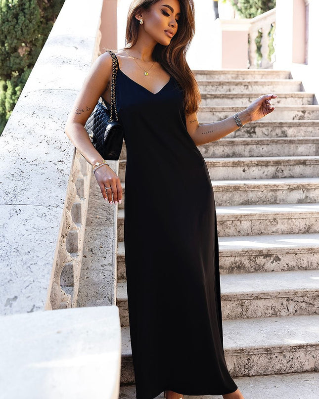 Robe longue satin noire