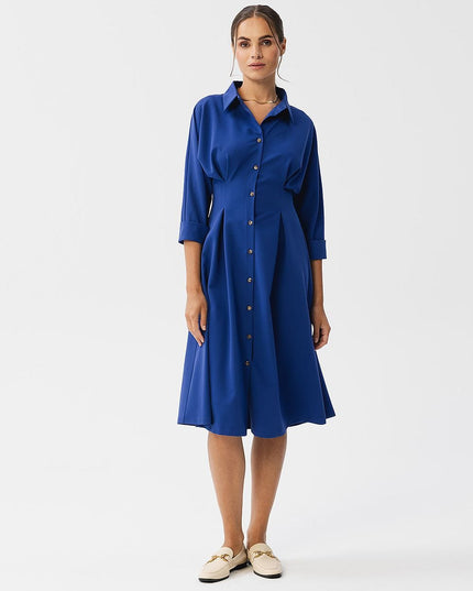 Robe évasée verte col classique