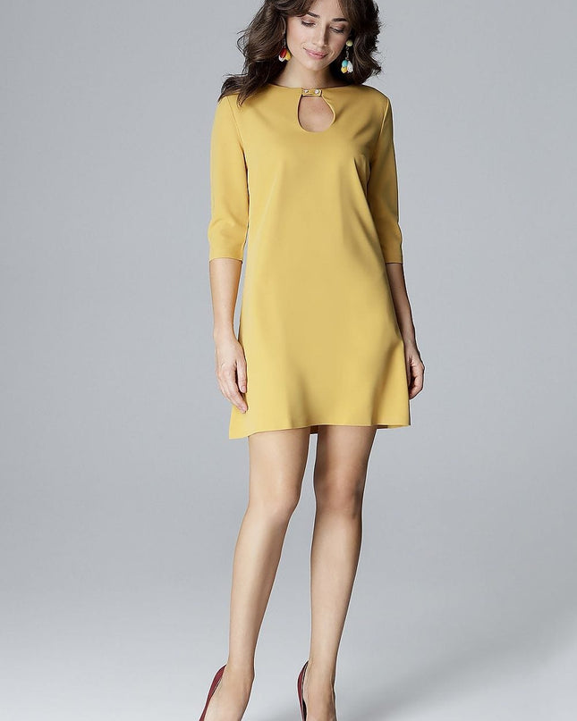 Robe trapèze jaune avec fermoir