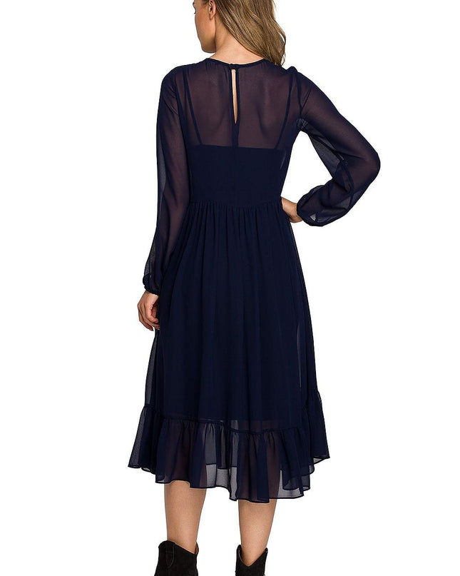 Robe fluide en mousseline bleu marine