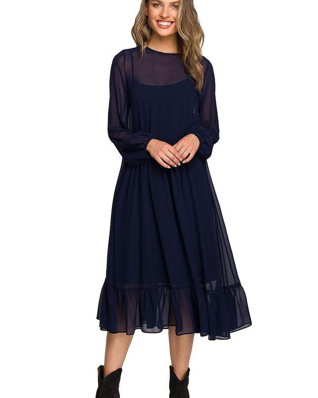 Robe fluide en mousseline bleu marine