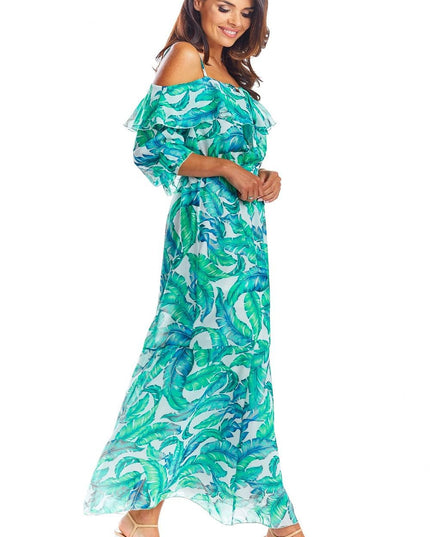 Robe maxi à volant tropical