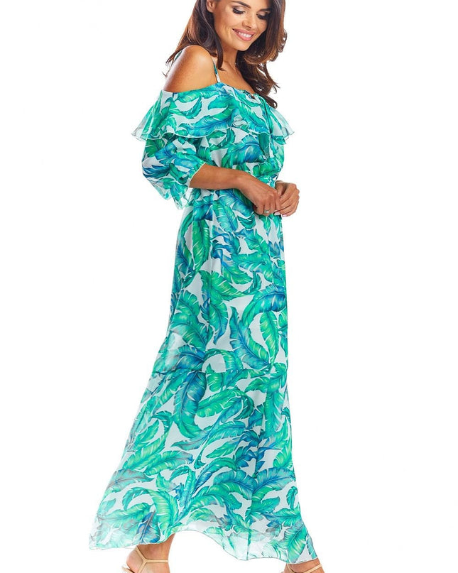 Robe maxi à volant tropical
