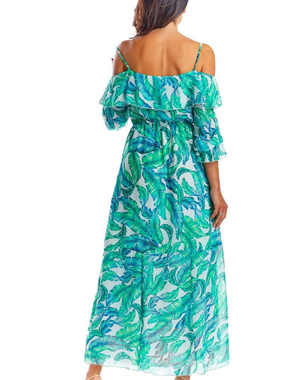 Robe maxi à volant tropical