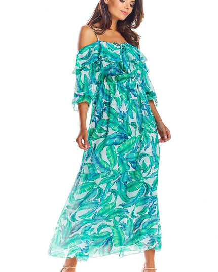 Robe maxi à volant tropical