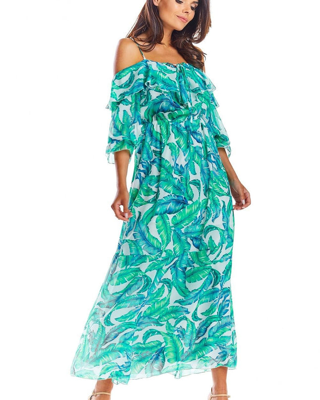 Robe maxi à volant tropical