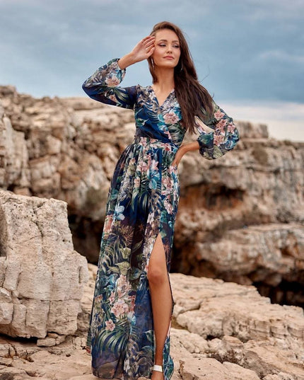 Robe maxi fluide à motifs