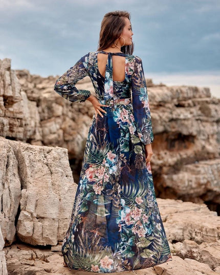 Robe maxi fluide à motifs