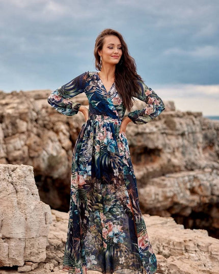 Robe maxi fluide à motifs