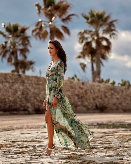 Robe maxi fluide à motifs