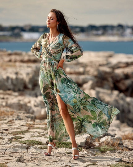 Robe maxi fluide à motifs