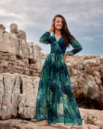 Robe maxi fluide à motifs