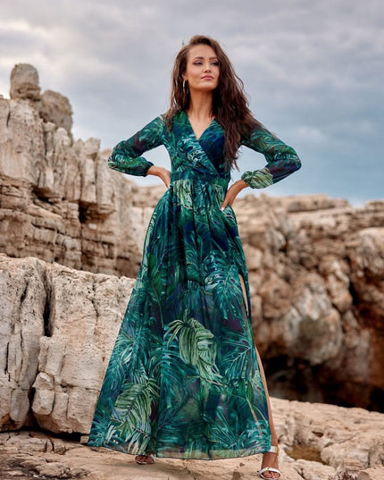 Robe maxi fluide à motifs