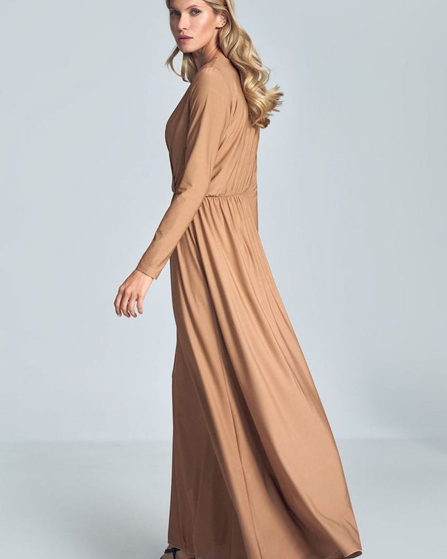 Robe maxi beige manches longues