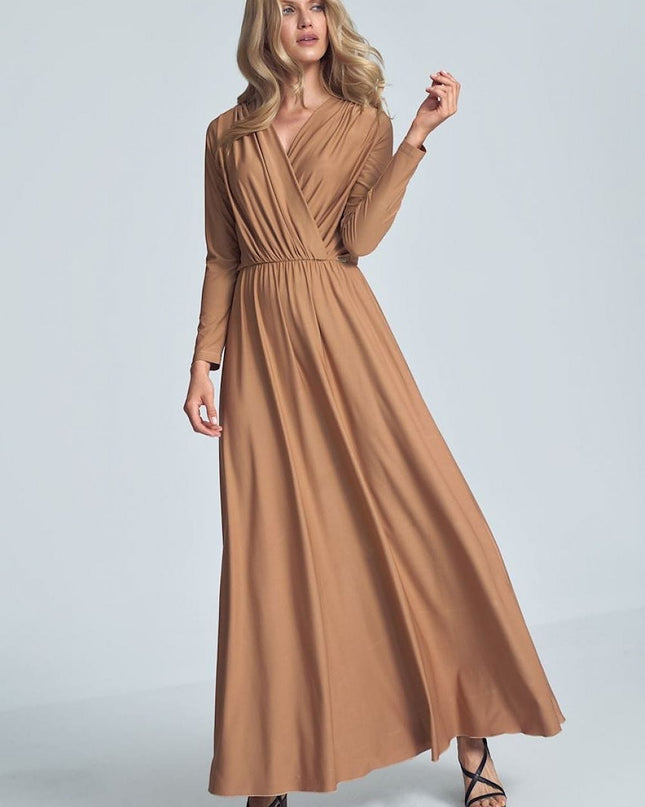 Robe maxi beige manches longues