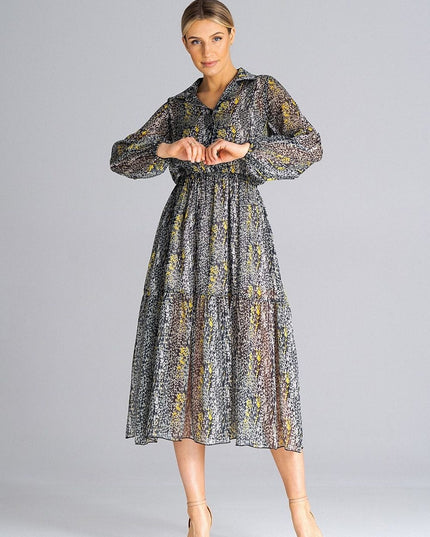 Robe évasée midi avec volant