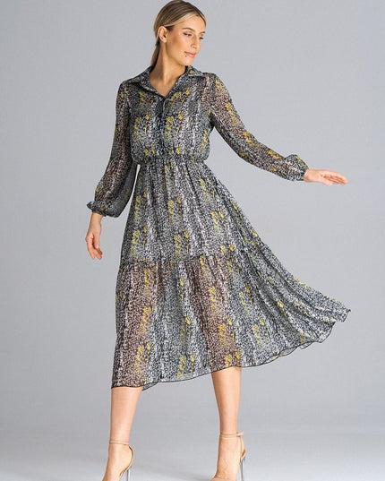 Robe évasée midi avec volant