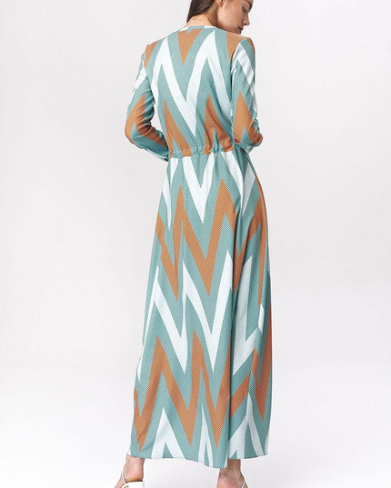 Robe maxi turquoise zigzag