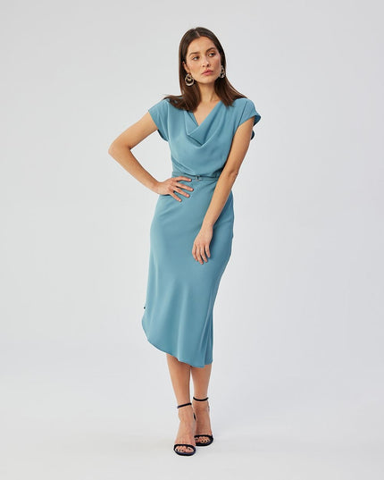 Robe midi élégante encolure aquatique