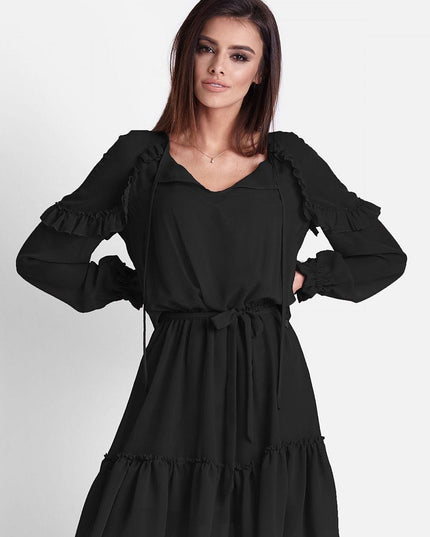 Robe bohème noire en mousseline