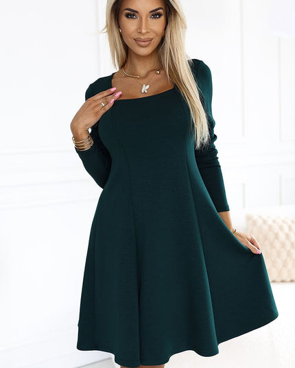 Robe trapèze verte manches longues