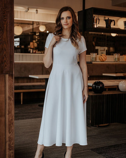 Robe longue bleue manches courtes