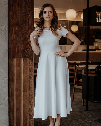 Robe longue bleue manches courtes
