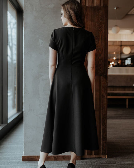 Robe longue bleue manches courtes