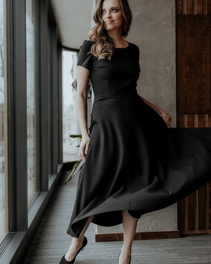 Robe longue bleue manches courtes