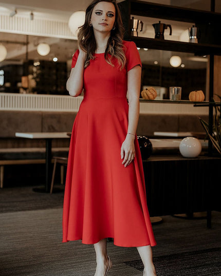 Robe longue bleue manches courtes