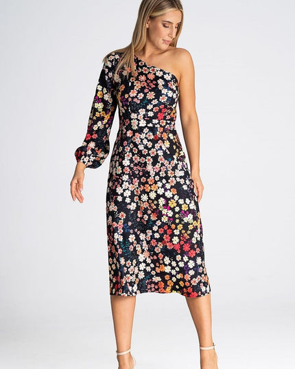 Robe à une épaule imprimée