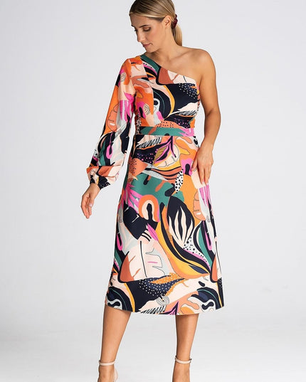 Robe à une épaule imprimée