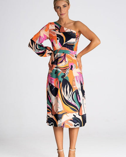 Robe à une épaule imprimée