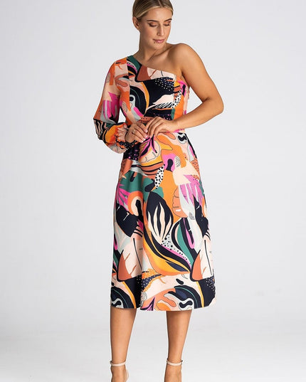 Robe à une épaule imprimée