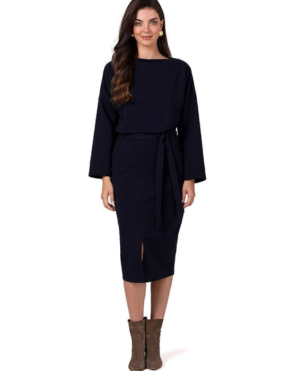 Robe midi élégante à ceinture