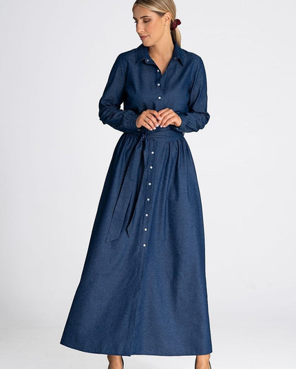 Robe denim chemise ceinturée