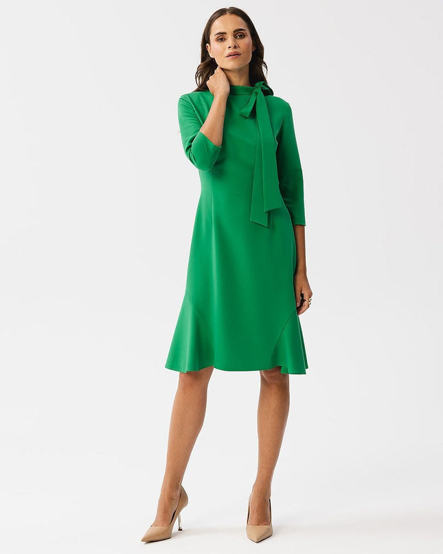 Robe verte élégante col montant