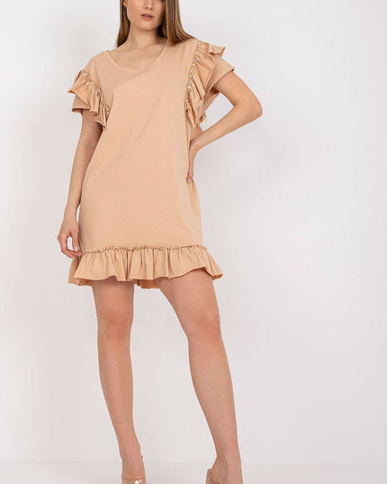 Robe droite corail à volants