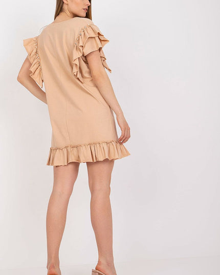 Robe droite corail à volants