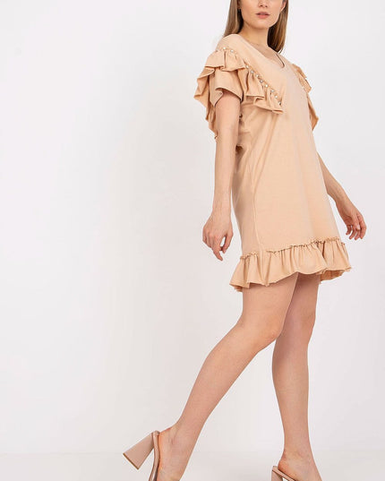 Robe droite corail à volants