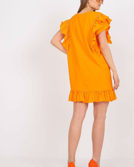 Robe droite corail à volants