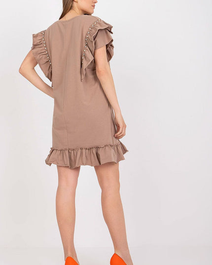 Robe droite corail à volants