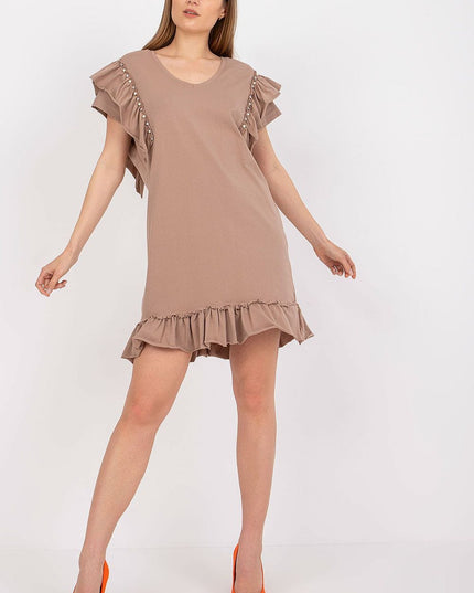Robe droite corail à volants