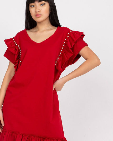 Robe droite corail à volants