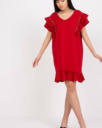 Robe droite corail à volants